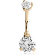 14K GOLD INTERNALLY THREADED DOUBLE JEWELLED NAVEL BANANA PIERCING