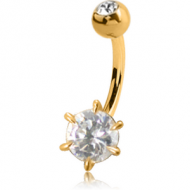 14K GOLD ROUND PRONG SET CZ NAVEL BANANA WITH JEWELLED TOP BALL PIERCING