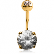 14K GOLD ROUND PRONG SET 6MM CZ NAVEL BANANA WITH JEWELLED TOP BALL