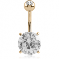 14K GOLD ROUND PRONG SET 9MM CZ NAVEL BANANA WITH JEWELLED TOP BALL