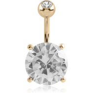 14K GOLD ROUND PRONG SET 10MM CZ NAVEL BANANA WITH JEWELLED TOP BALL PIERCING