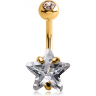 14K GOLD STAR PRONG SET 10MM CZ NAVEL BANANA WITH HOLLOW TOP BALL