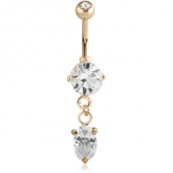 14K GOLD OVAL CZ DANGLE NAVEL BANANA WITH JEWELLED TOP BALL PIERCING