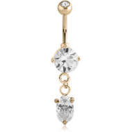 14K GOLD OVAL CZ DANGLE NAVEL BANANA WITH JEWELLED TOP BALL