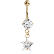 14K GOLD STAR CZ DANGLE NAVEL BANANA WITH JEWELLED TOP BALL PIERCING