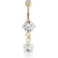 14K GOLD FLOWER CZ DANGLE NAVEL BANANA WITH JEWELLED TOP BALL PIERCING