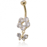 14K GOLD DOUBLE JEWELLED NAVEL BANANA WITH CZ BUTTERFLY CHARM PIERCING