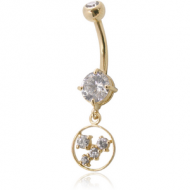 14K GOLD DOUBLE JEWELLED NAVEL BANANA WITH CZ HOOP CHARM PIERCING