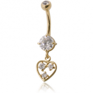 14K GOLD DOUBLE JEWELLED NAVEL BANANA WITH CZ HEART CHARM PIERCING