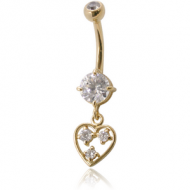 14K GOLD DOUBLE JEWELLED NAVEL BANANA WITH CZ HEART CHARM