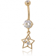 14K GOLD DOUBLE JEWELLED NAVEL BANANA WITHCZ STAR CHARM PIERCING