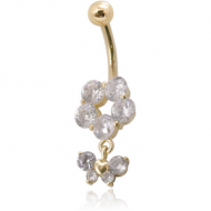 14K GOLD JEWELLED NAVEL BANANA WITH CZ BUTTERFLY CHARM PIERCING