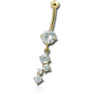 14K GOLD CZ BUTTERFLY DANGLE NAVEL BANANA WITH HOLLOW TOP BALL PIERCING