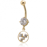 14K GOLD CZ HOOP CHARM NAVEL BANANA WITH HOLLOW TOP BALL PIERCING