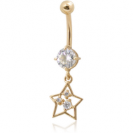 14K GOLD CZ STAR CHARM NAVEL BANANA WITH HOLLOW TOP BALL PIERCING