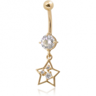 14K GOLD CZ STAR CHARM NAVEL BANANA WITH HOLLOW TOP BALL