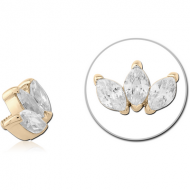 14K GOLD JEWELLED ATTACHMENT FOR 1.2MM INTERNALLY THREADED PINS PIERCING