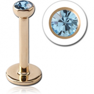 14K GOLD INTERNALLY THREADED BEZEL SET SWAROVSKI CRYSTAL JEWELLED MICRO LABRET PIERCING