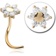 14K GOLD CURVED PRONG SET FLOWER NOSE STUD