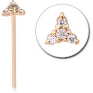 14K GOLD JEWELLED STRAIGHT NOSE STUD - TRINITY