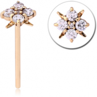 14K GOLD JEWELLED STRAIGHT NOSE STUD - FLOWER PIERCING