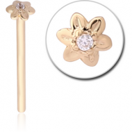 14K GOLD JEWELLED STRAIGHT NOSE STUD - FLOWER PIERCING