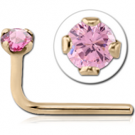 14K GOLD 90 DEGREE PRONG SET CZ NOSE STUD