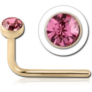 14K GOLD 90 DEGREE BEZEL SET CZ NOSE STUD PIERCING