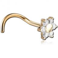 18K GOLD PRONG SET FOWER JEWELLED CURVED NOSE STUD