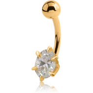 18K GOLD OVAL PRONG SET CZ NAVEL BANANA WITH HOLLOW TOP BALL