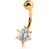 18K GOLD ROUND PRONG SET CZ NAVEL BANANA WITH HOLLOW TOP BALL PIERCING