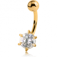 18K GOLD ROUND PRONG SET CZ NAVEL BANANA WITH HOLLOW TOP BALL