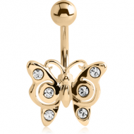 18K GOLD CZ BUTTERFLY NAVEL BANANA WITH HOLLOW TOP BALL PIERCING