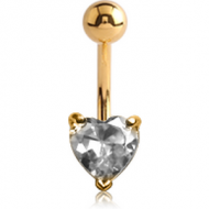 18K GOLD HEART PRONG SET 5MM CZ NAVEL BANANA WITH HOLLOW TOP BALL PIERCING