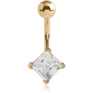 18K GOLD SQUARE PRONG SET 5MM CZ NAVEL BANANA WITH HOLLOW TOP BALL
