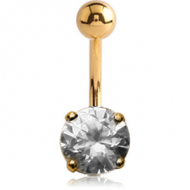 18K GOLD ROUND PRONG SET 7MM CZ NAVEL BANANA WITH HOLLOW TOP BALL