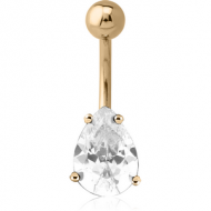 18K GOLD PEAR PRONG SET 5X7MM CZ NAVEL BANANA WITH HOLLOW TOP BALL