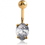 18K GOLD INVERTED PEAR PRONG SET 5X7MM CZ NAVEL BANANA WITH HOLLOW TOP BALL