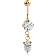 18K GOLD OVAL CZ DANGLE NAVEL BANANA WITH HOLLOW TOP BALL PIERCING
