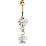 18K GOLD FLOWER CZ DANGLE NAVEL BANANA WITH HOLLOW TOP BALL PIERCING