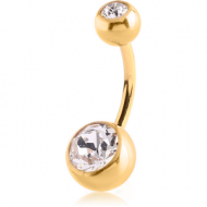 18K GOLD DOUBLE SWAROVSKI CRYSTAL JEWELLED CURVED BARBELL