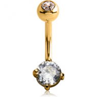 18K GOLD ROUND PRONG SET 5MM CZ NAVEL BANANA WITH JEWELLED TOP BALL PIERCING