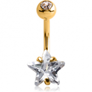 18K GOLD STAR PRONG SET 8MM CZ NAVEL BANANA WITH JEWELLED TOP BALL PIERCING