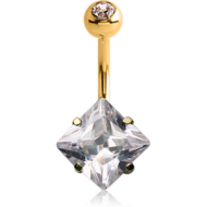 18K GOLD SQUARE PRONG SET 8MM CZ NAVEL BANANA WITH JEWELLED TOP BALL