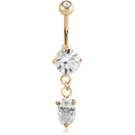 18K GOLD OVAL CZ DANGLE NAVEL BANANA WITH JEWELLED TOP BALL PIERCING