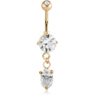 18K GOLD OVAL CZ DANGLE NAVEL BANANA WITH JEWELLED TOP BALL