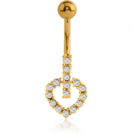 18K GOLD FANCY 16 CZ HEART NAVEL BANANA WITH JEWELLED TOP BALL PIERCING