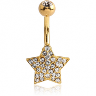 18K GOLD MULTI CZ STAR NAVEL BANANA WITH JEWELLED TOP BALL PIERCING