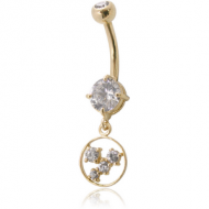 18K GOLD DOUBLE JEWELLED NAVEL BANANA WITH CZ HOOP CHARM PIERCING
