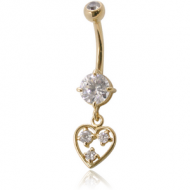 18K GOLD DOUBLE JEWELLED NAVEL BANANA WITH CZ HEART CHARM PIERCING